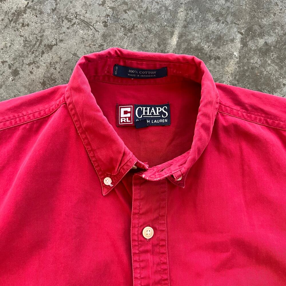 90s Vintage Chaps Ralph Lauren Crest Shirt Red M fits L 9.5/10 Collector Fade - Picture 2 of 7